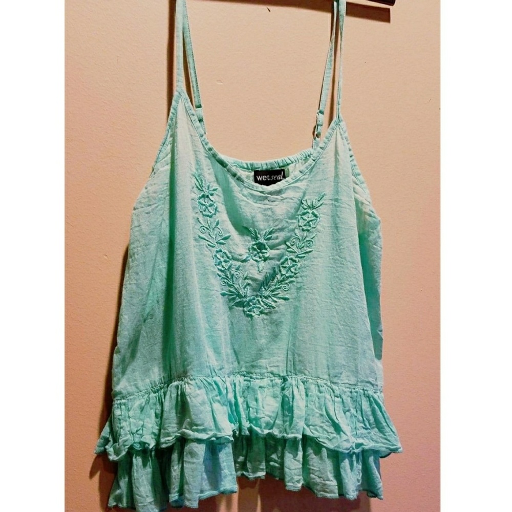 Y2K Wet Seal Mint Boho top with ruffle trim